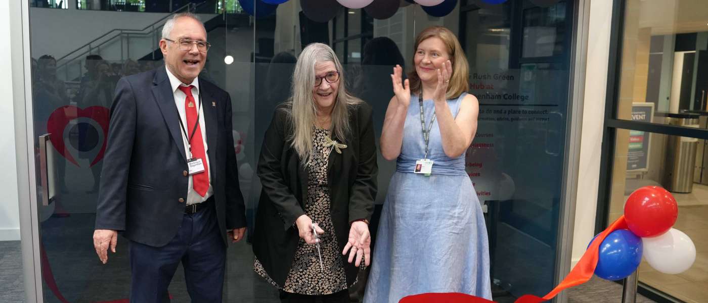 Cllr Worby cuts the ribbon at the opening of the Eastbrook and Rush Green Community Hub with Natalie Davison