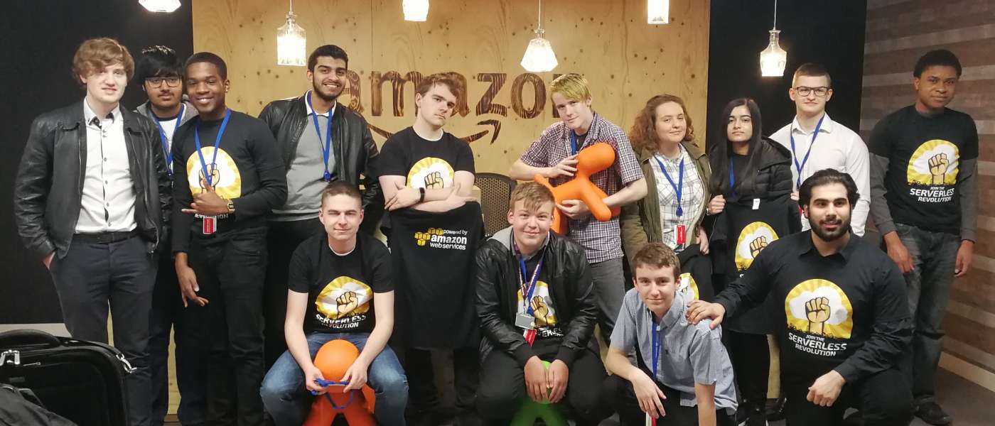 15 technology students aged 16 and 17 from barking dagenham college working with cloud provider amazon web services aws to create digital apps for children affected by homelessness