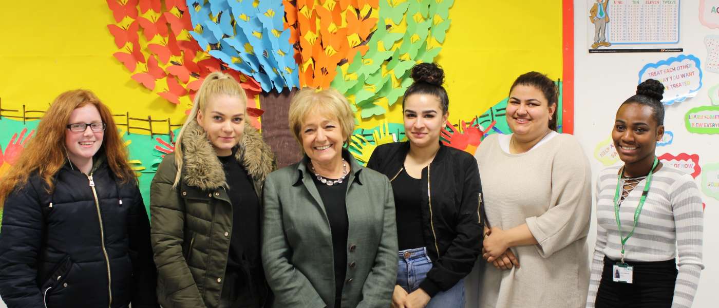 Dame margaret hodge meets a group of childcare students at the technical skills academy crop