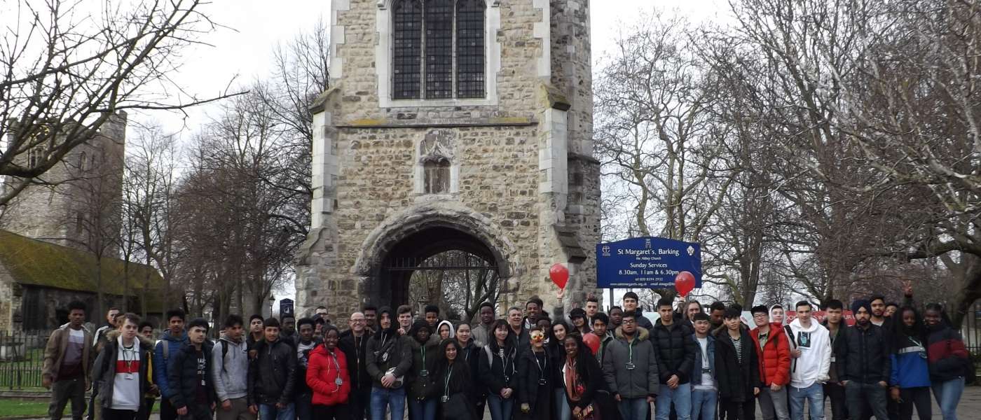 Students and staff from the technical skills academy in barking raising money for comic relief by doping a sponsored walk at barking abbey
