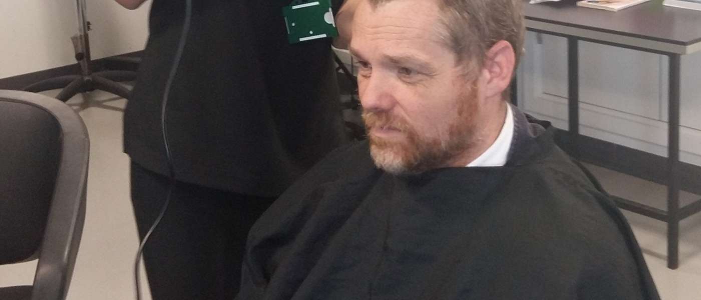 Trainee hairdresser mark lotter from dagenham trimmed leader councillor darren rodwell s movember beard last wednesday