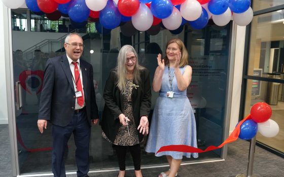 Cllr Worby cuts the ribbon at the opening of the Eastbrook and Rush Green Community Hub with Natalie Davison