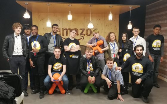 15 technology students aged 16 and 17 from barking dagenham college working with cloud provider amazon web services aws to create digital apps for children affected by homelessness