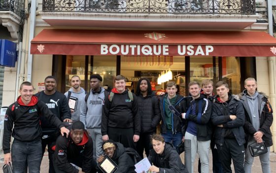 16 rugby academy students visit the usap boutique in perpignan owen flower is 5th from the right