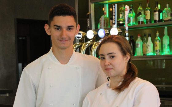 Angelika toporowska pictured with another former technical skills academy student 19 year old george fodor who has worked at the hilton since graduating from the college last yea