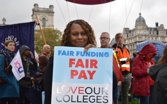 Barking dagenham college principal yvonne kelly joined a national protest outside parliament to demand fair funding for colleges medium