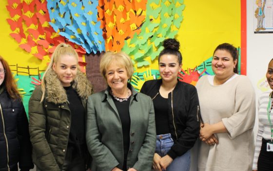 Dame margaret hodge meets a group of childcare students at the technical skills academy crop