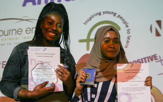L to r best student and overall award winner 16 year old cynthia adebayo from rainham and 15 year old fathiya mohamed from romford