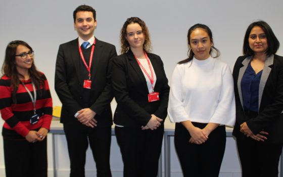 Nadia ali llb hons pgdipbvc barrister and law lecturer at barking and dagenham college with students elise and darakshaan and lsbu moot champions max and sarah