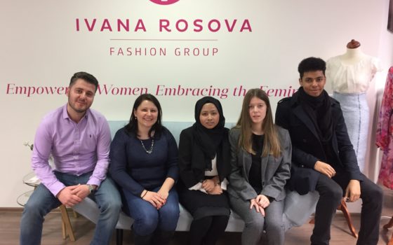 Tutor dilon beqa with some students from the technical skills academy doing work experience at a czech fashion company