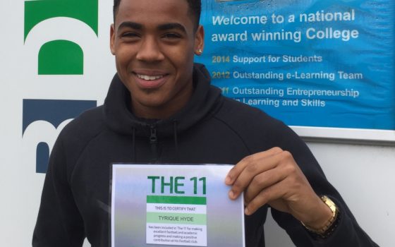 Tyrique hyde who has been recognised by the league football education lfe for his work and a result has been placed in the 11 cropped