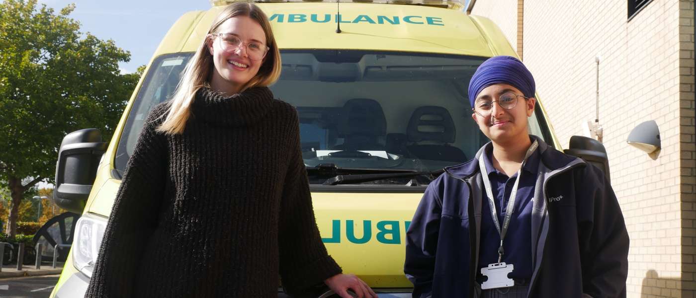 Ambulance apprentice Jamie Brough with tutor Pooja Kaur