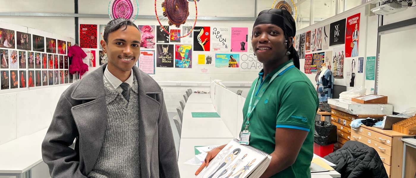 Barking Dagenham College alumnus Hayden Williams meets fashion student Kwame Boateng Adu 1