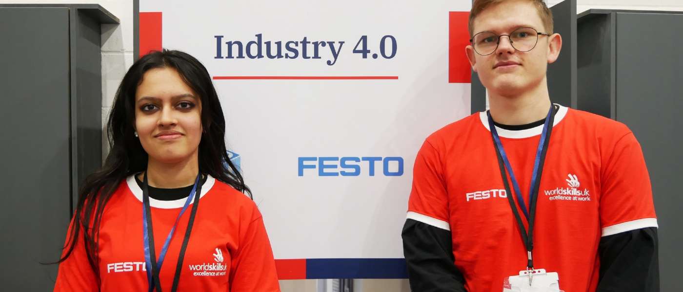 Former engineering BTEC students Yeaba Shamsher Astha 19 left and Simonas Brasas 20 took part in the final World Skills UK competition in the Industry 4 0 category