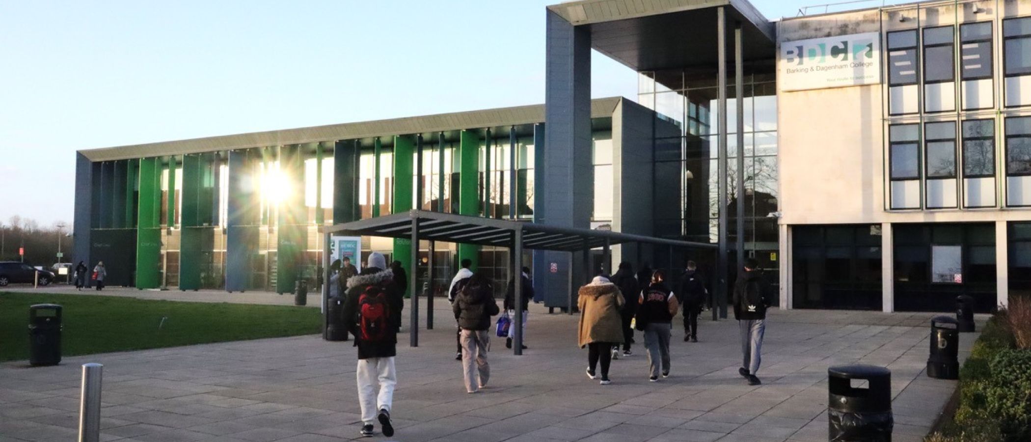 Barking and Dagenham College - Rush Green Campus - students walking into college