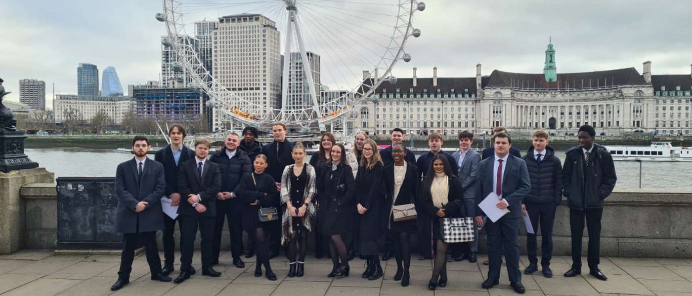 Protective Services students in front of the London Eye