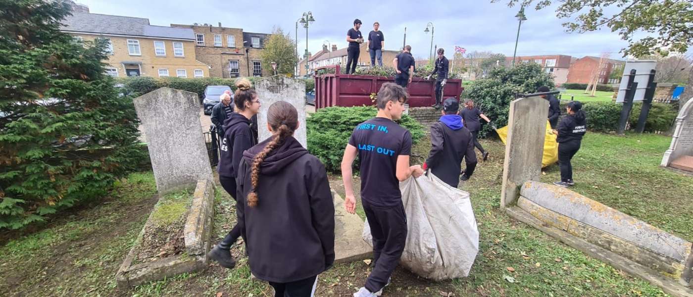 Students help local church with conservation work Picture 3 Barking Dagenham College students clearing Dagenham Parish Church site