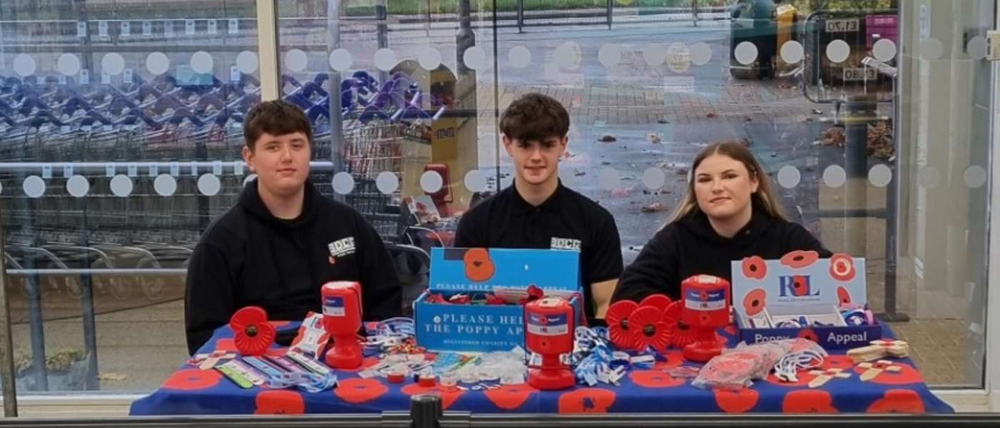 Students raise over 10880 for poppy appeal Barking Dagenham College Protective Services students from left to right Sam Palmer Jake Langdown and Harmonie Murphy