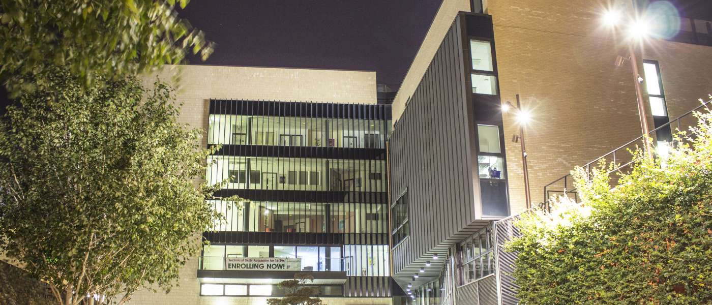 Technical Skills Academy outside of building at night