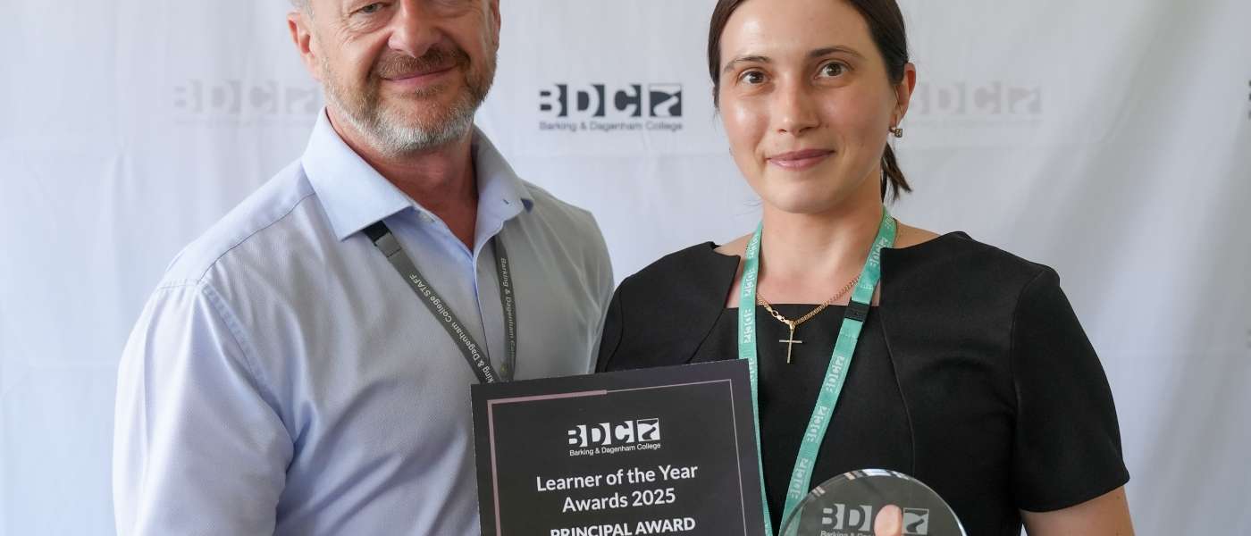 Yuliia Terzi Learner of the Year Barking Dagenham College pictured with Deputy Principal Jason Turton