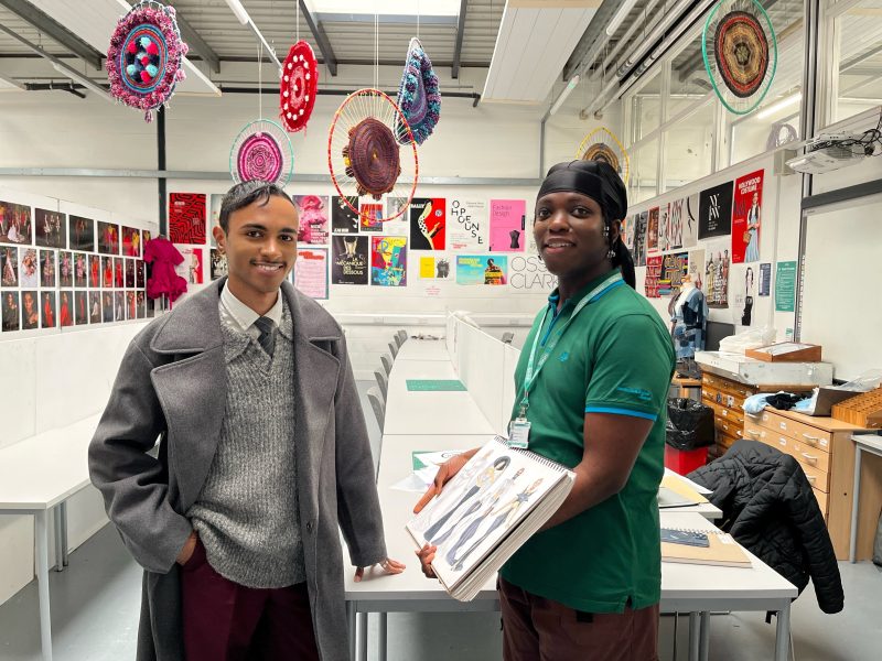 Barking Dagenham College alumnus Hayden Williams meets fashion student Kwame Boateng Adu 1