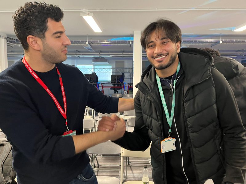 Olympic Sprinter Adam Gemili chats to sports student Zain Usman