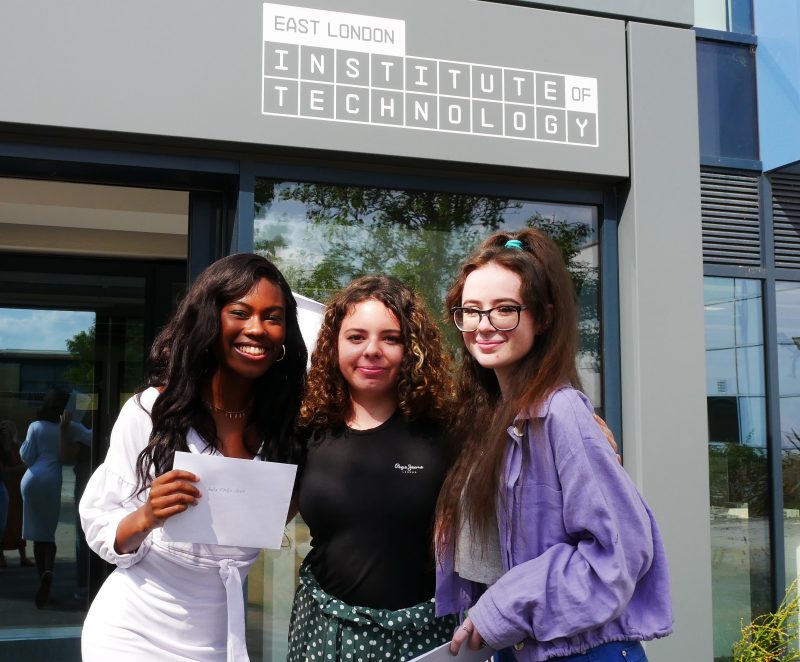 East London Institute of Technology BTEC students receiving their results From left to right Anita Ededjo Joseph Keytrin Gyumova