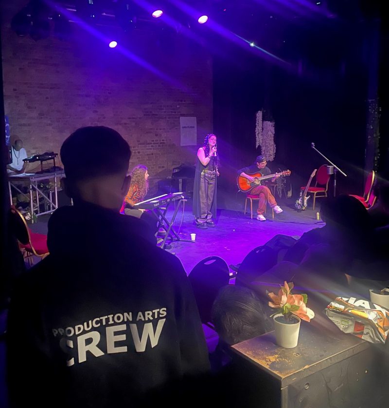 Production arts students from Barking Dagenham College got real life work experience preparing a venue for a music gig 3