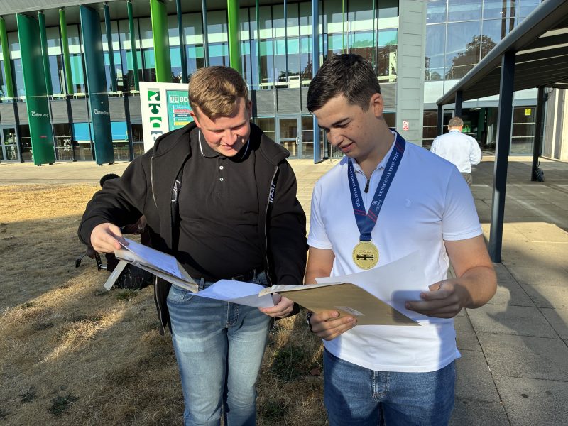 Students Kseveras Gramauskas left BTEC in Business celebrates with Harvey Mc Laughlin Engineering T Level at Barking Dagenham College 13th August 2026 pic 3