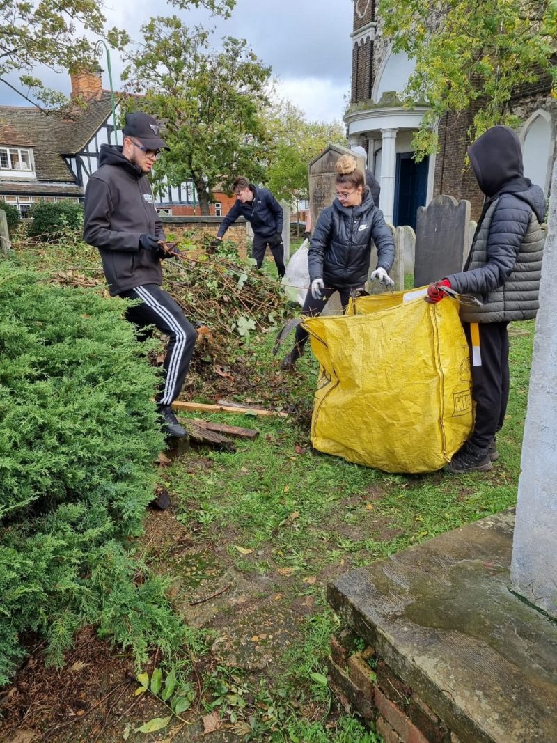 Students help local church with conservation work Picture 1 From left to right Victor Ghibea Callum Richmond Ioana Busuioc abd Tanbir Edris