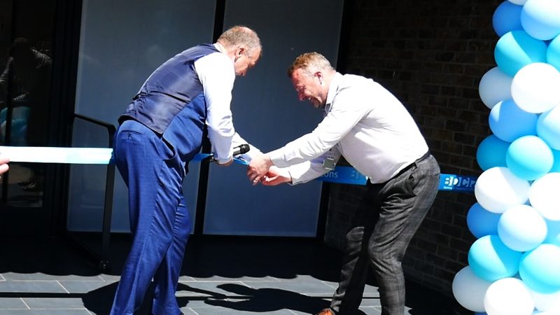 Ribbon cutting at the opening of the new Horizons Building at Barking & Dagenham College. From left to right: David Francis and Jason Turton