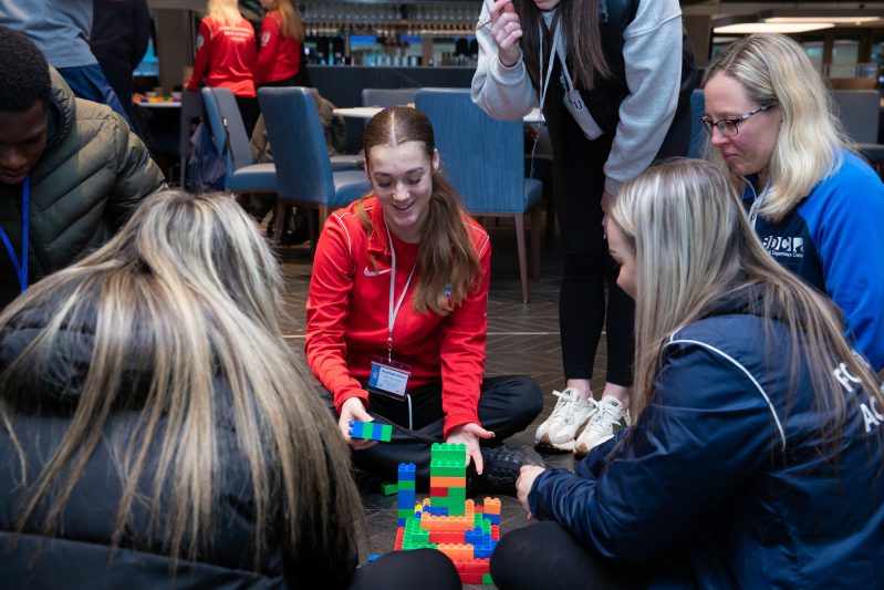 Womens Football Apprentice Kayleigh Heron and Emma Keegan Sports Centre and Commercial Hire Manager lead an activity at Tottenham Hotspur Stadium