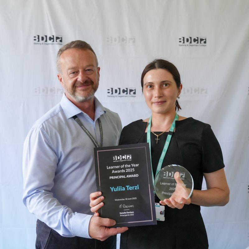 Yuliia Terzi Learner of the Year Barking Dagenham College pictured with Deputy Principal Jason Turton