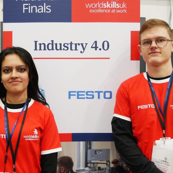 Former engineering BTEC students Yeaba Shamsher Astha 19 left and Simonas Brasas 20 took part in the final World Skills UK competition in the Industry 4 0 category