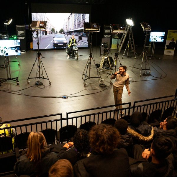 School children learn about virtual production including how lighting is cleverly used to integrate the real and the virtual J Lee