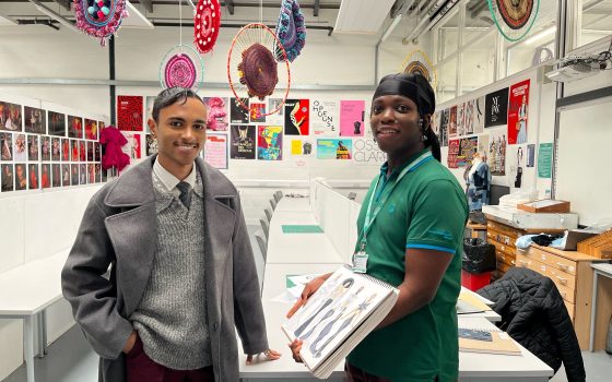 Barking Dagenham College alumnus Hayden Williams meets fashion student Kwame Boateng Adu 1