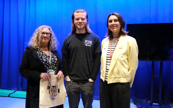 Into Film workshop l r Katie Morgan James Everett and Olivia Neilson