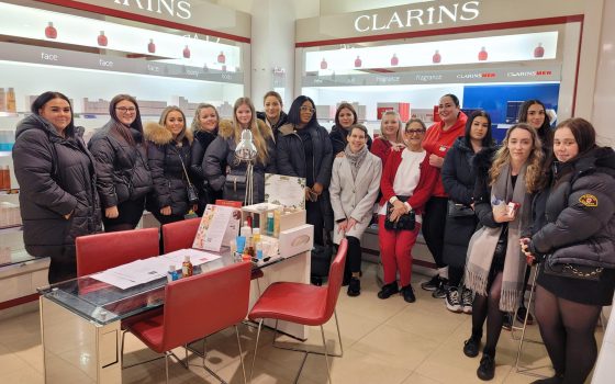 Beauty students inspired by visit to Clarins group photo