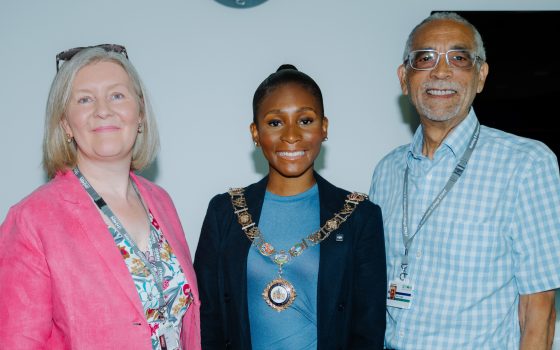 Councillor Princess Bright With Princpial Natalie Davison and Chair of Governors Andy Forbes