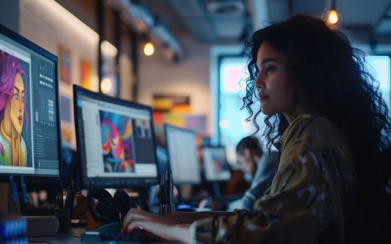 Female student working on computer designing