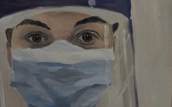Portrait of Covid nurse and former Barking Dagenham College student Jordan Leatherbarrow by Xiaobang Zhang as part of Portraits for NHS Heroes