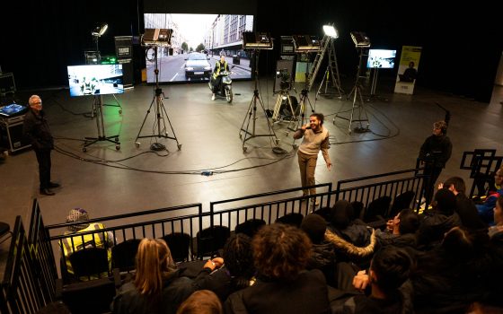 School children learn about virtual production including how lighting is cleverly used to integrate the real and the virtual J Lee