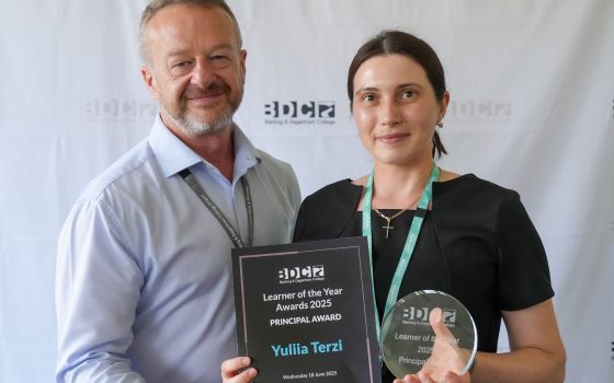 Yuliia Terzi Learner of the Year Barking Dagenham College pictured with Deputy Principal Jason Turton