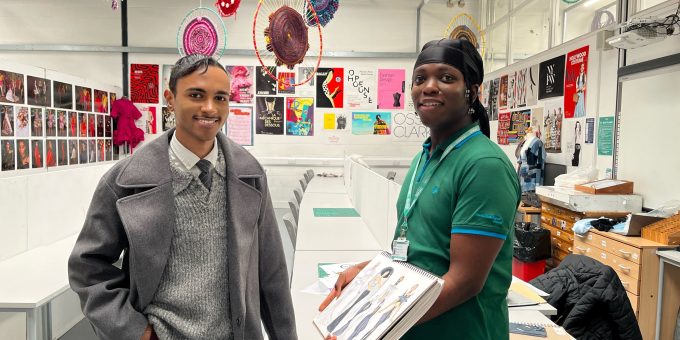 Barking Dagenham College alumnus Hayden Williams meets fashion student Kwame Boateng Adu 1