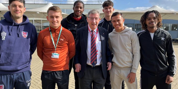 Steve Thompson MBE MD of Dagenham and Redbridge FC with Barking Dagenham College apprentices1