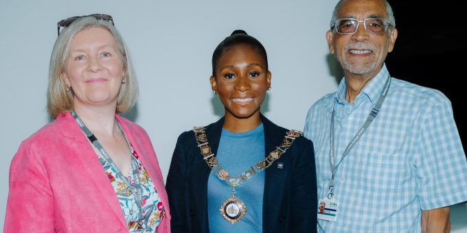 Councillor Princess Bright With Princpial Natalie Davison and Chair of Governors Andy Forbes