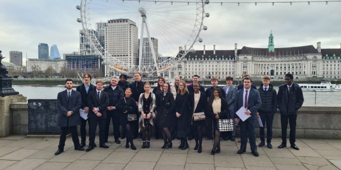Protective Services students in front of the London Eye
