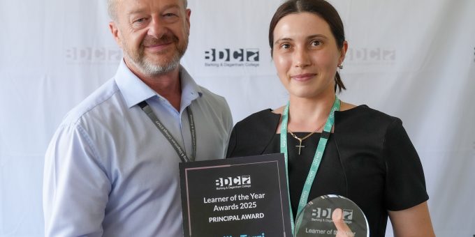 Yuliia Terzi Learner of the Year Barking Dagenham College pictured with Deputy Principal Jason Turton